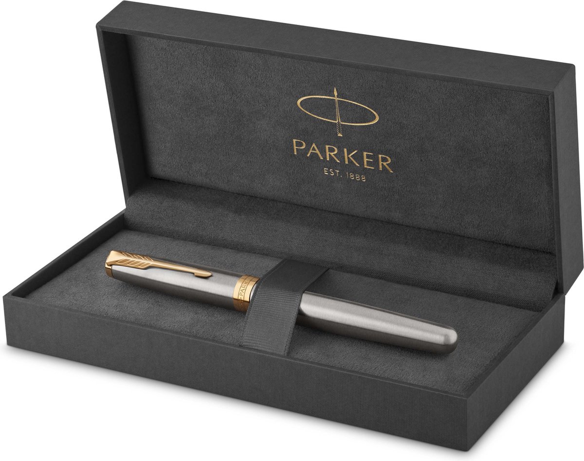 Parker Sonnet-fyldepen | rustfrit stål med detaljer i guld | fin spids | gaveæske