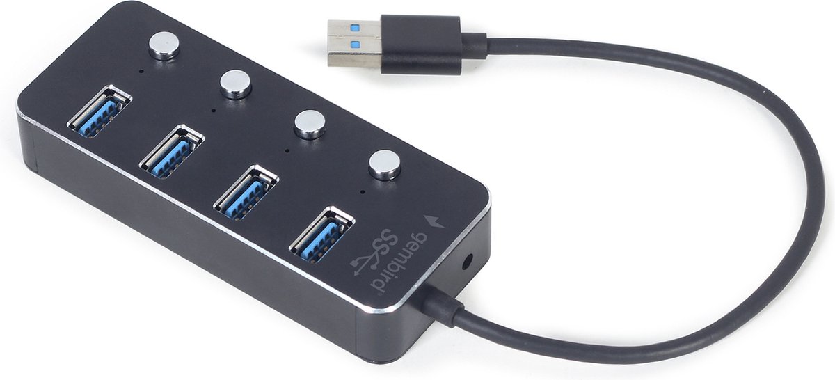 Gembird - hub - powered with switches black - 4 ports USB hub - USB 3.2 - 4 ports - Sort