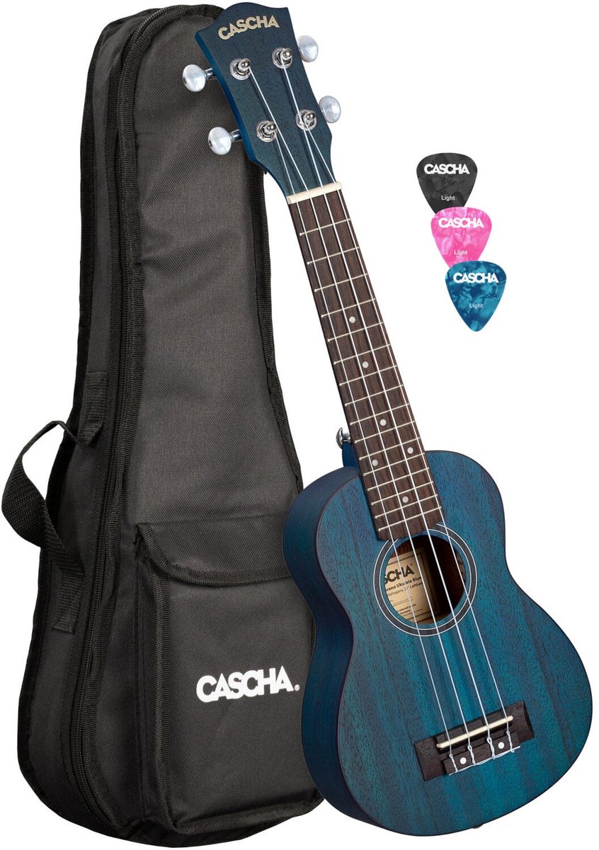 Cascha HH 2266L Premium Mahogany Left-Handed Soprano Ukulele Pack (Blue)
