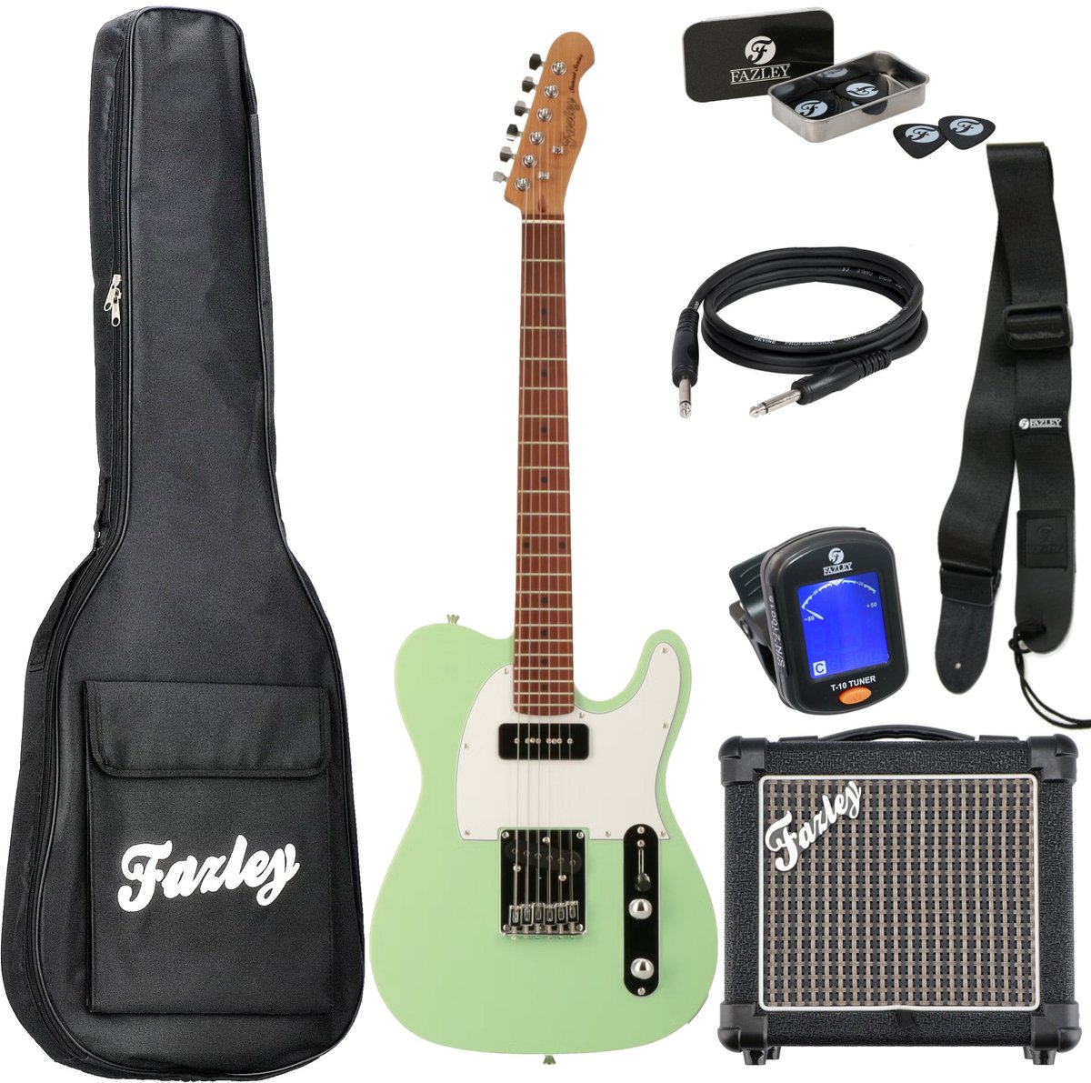 Fazley Sunset Series Tempest 90 Surf Green electric guitar starter kit