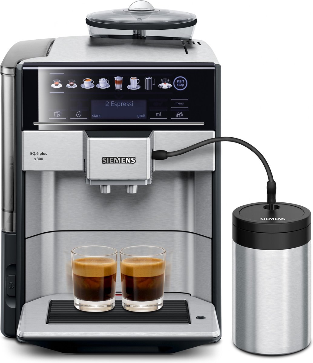 Machine à café à grain Siemens EQ6 plus s300 TE653M11RW - noire/argent