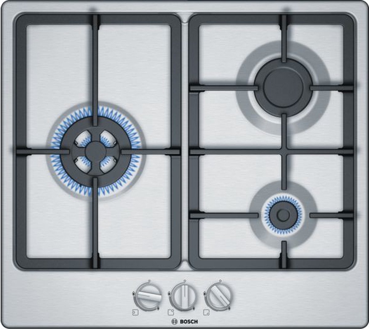 Bosch Serie 4 PGC6B5B90 hobs Acero inoxidable Integrado 60 cm Encimera de gas 3 zona(s)