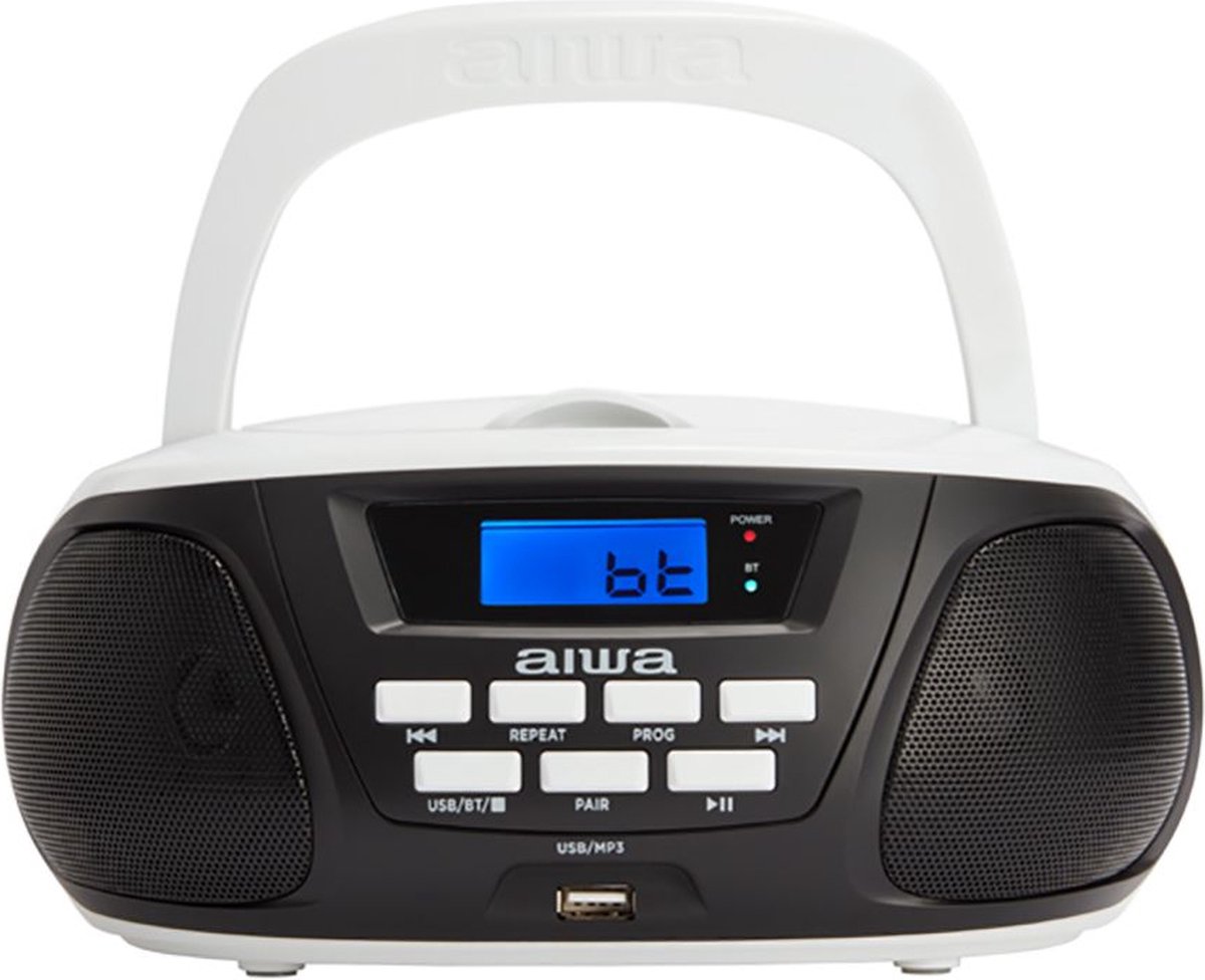 Aiwa BBTU-300BW sistema estéreo portátil Analógico y digital 5 W AM, FM, MW Negro, Blanco Reproducción MP3
