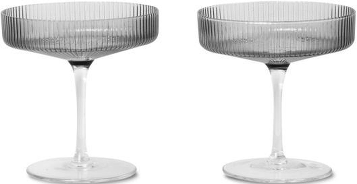Ferm Living 2 Copas de champán Ripple smoked grey