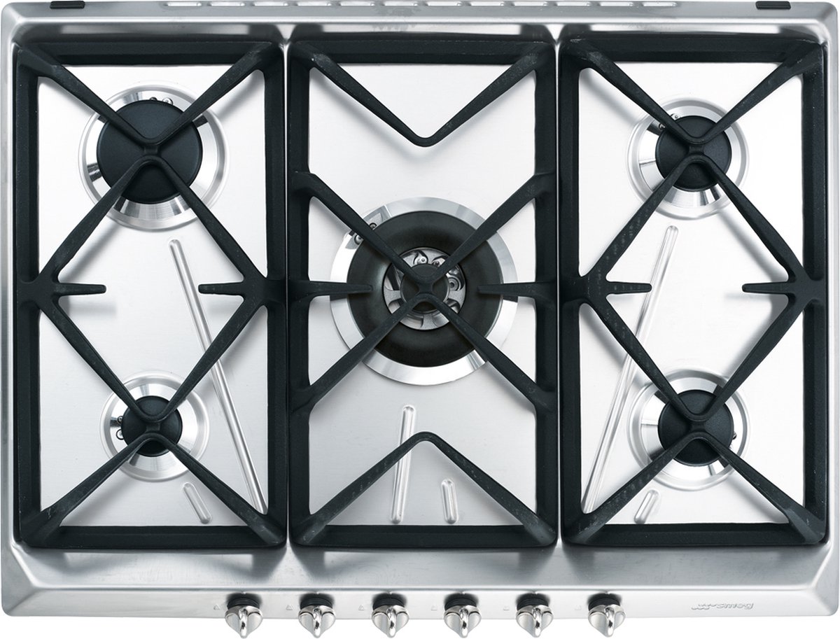 Placa de Gas Natural - Smeg SRV576GH5, 5 Fuegos, 70 cm, Inox