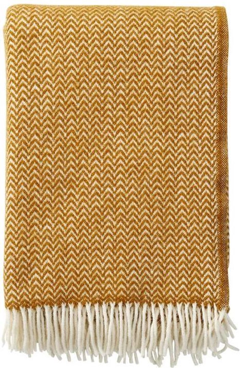 Klippan Yllefabrik Manta de lana Chevron caramelo