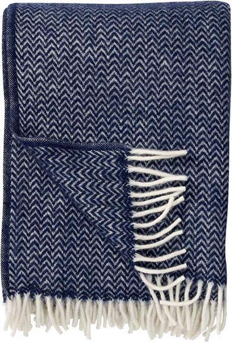 Klippan Yllefabrik Coperta in lana Chevron Blu scuro