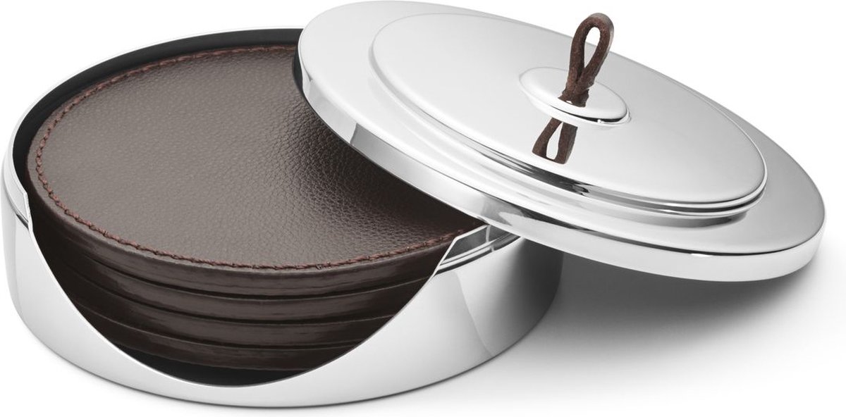 Georg Jensen 4 Posavasos Manhattan cuero marrón