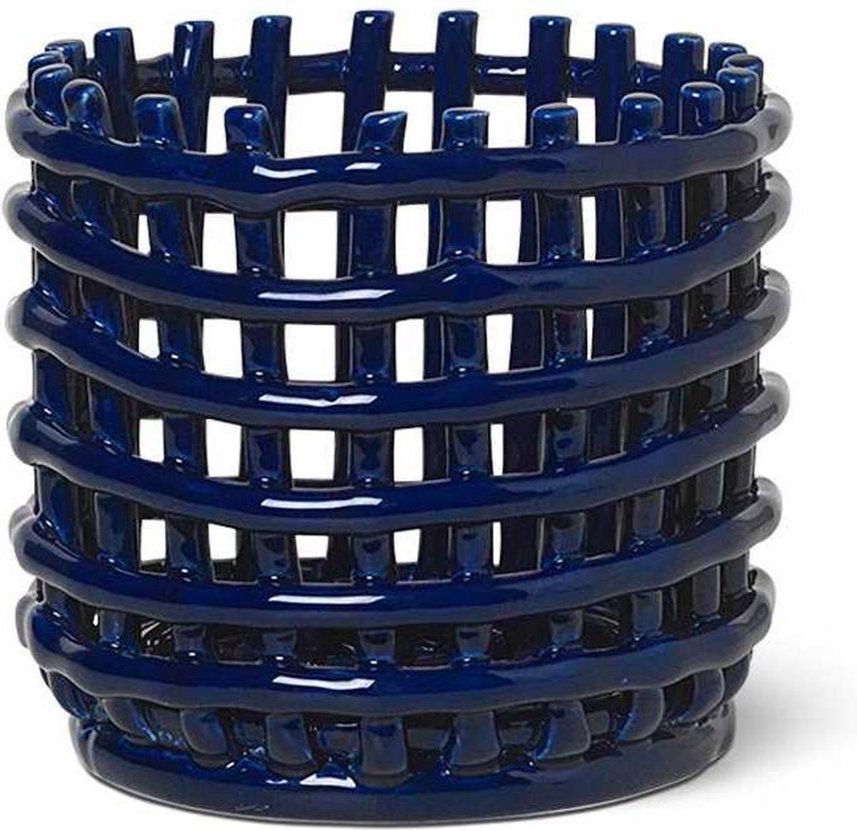 Ferm Living Cesta trenzada Ceramic Ø16 cm azul