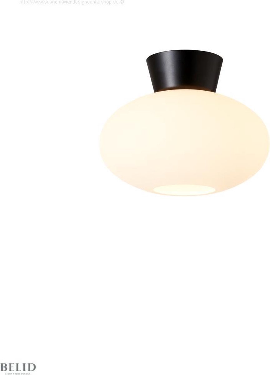 Belid Plafón Bullo vidrio opal Ø27 cm negro mate