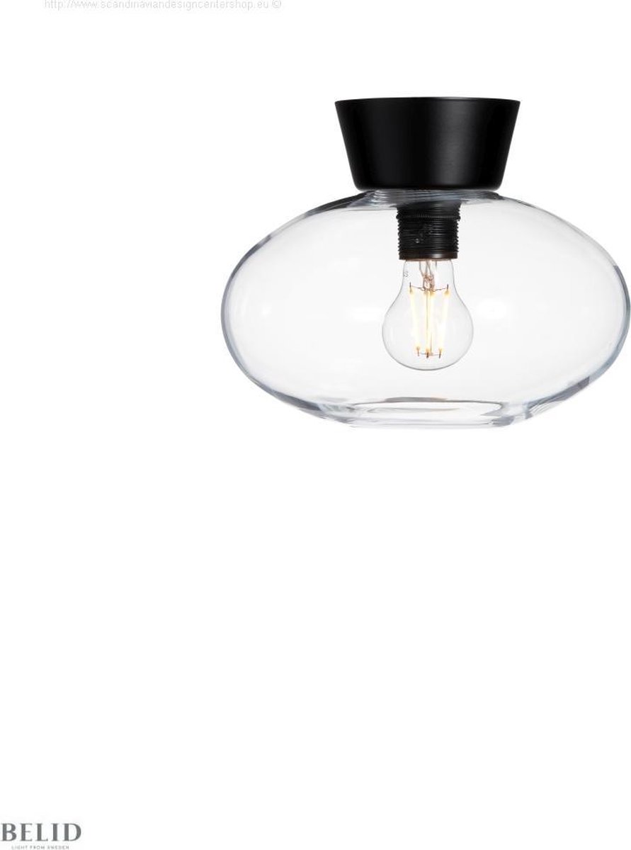 Belid Plafón Bullo vidrio transparente Ø27 cm negro mate