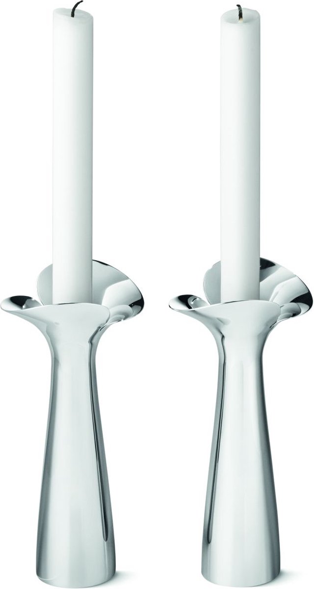 Georg Jensen Confezione da 2 candelabri Bloom Botanica acciaio inossidabile