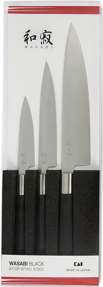 KAI Set de cuchillo de chef y 2 cuchillos de uso general Kai Wasabi Black 3 piezas