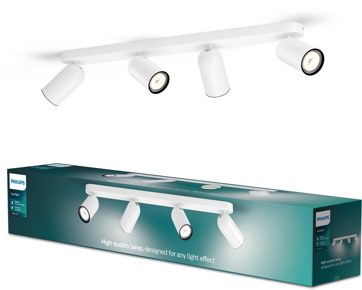 Regleta Pongee (5,5 W, L x An x Al: 8,2 x 62,8 x 12,2 cm, Blanco, GU10, 4 ud.)