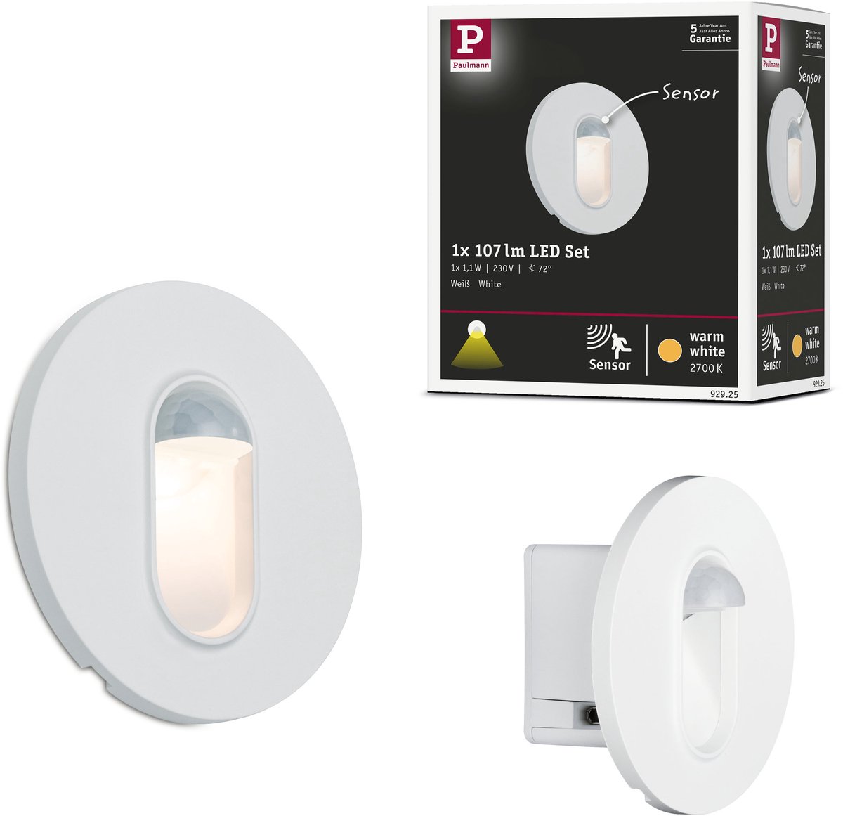 Downlight LED empotrable con sensor (2,7 W, Blanco, L x An: 7,8 x 7,8 cm, Redonda)