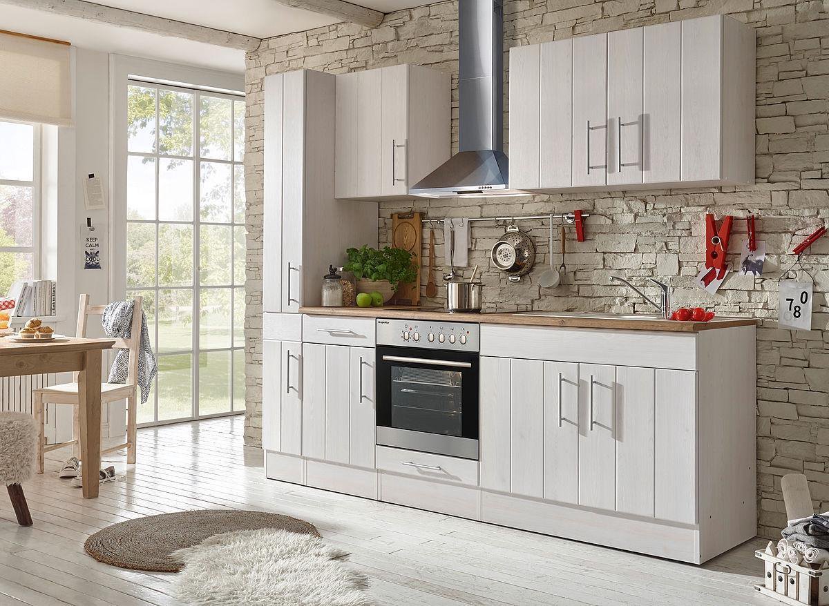Composición de cocina Anton (Ancho: 240 cm, Blanco, Con electrodomésticos)