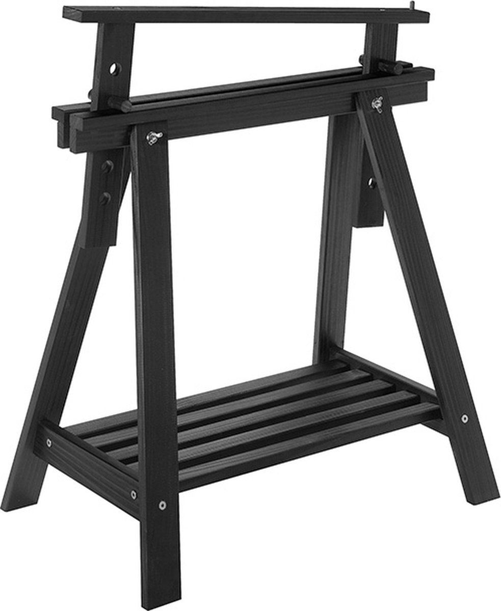 Caballete de madera regulable (Peso máximo admitido: 400 kg, Altura: 70 cm, Pino, Negro)