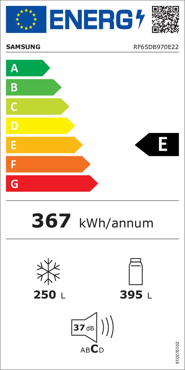Frigorífico Americano Samsung | RF65DB970E22 | Puertas lado a lado | 645 L E | Negro