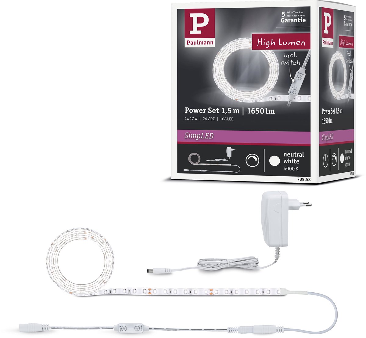 Tira LED Set básico (Largo: 1,5 m, Color de luz: Blanco neutro, 17 W, 1.650 lm, 24 V)