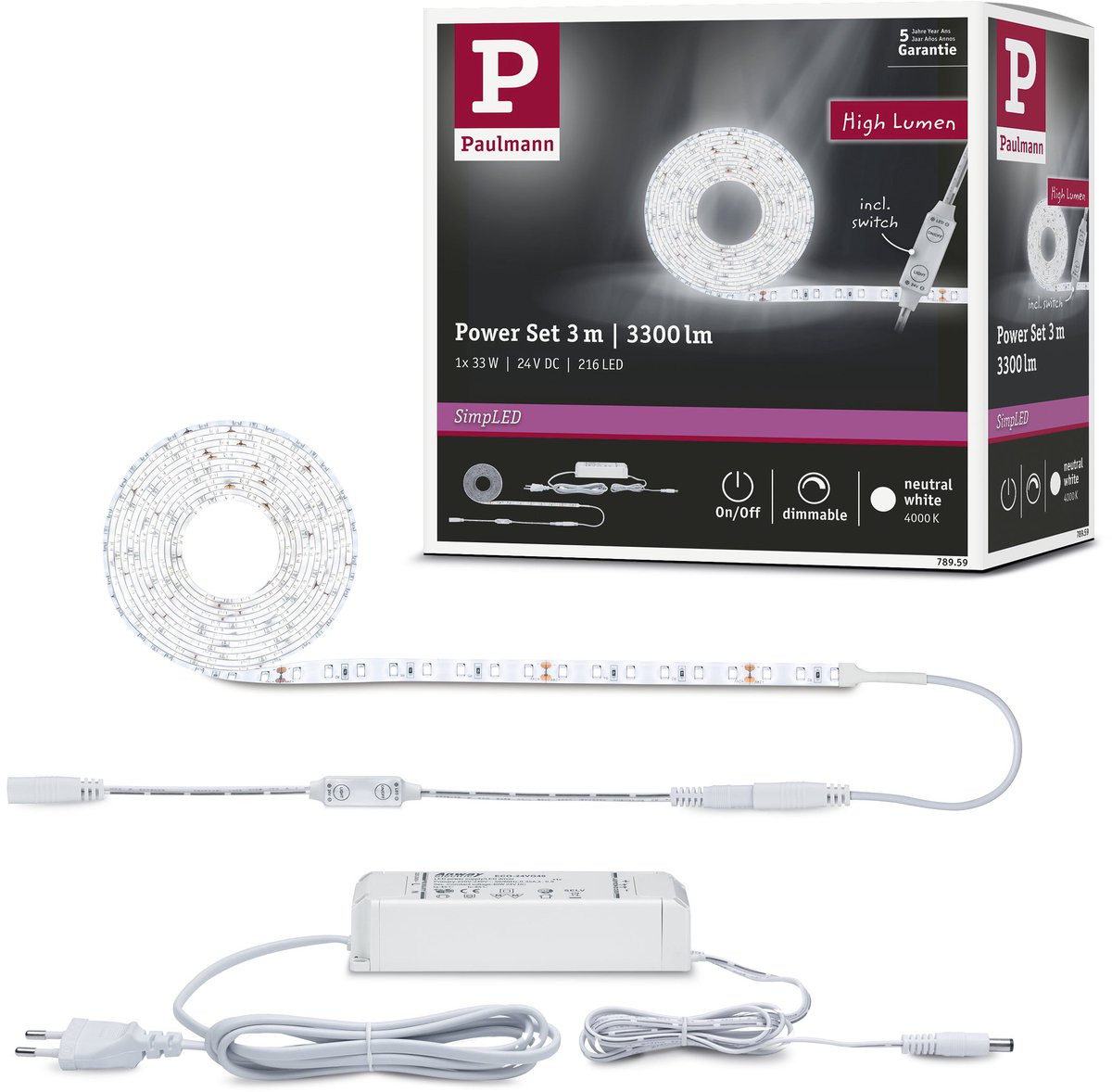 Tira LED Set básico (Largo: 3 m, Color de luz: Blanco neutro, 33 W, 3.300 lm, 24 V)