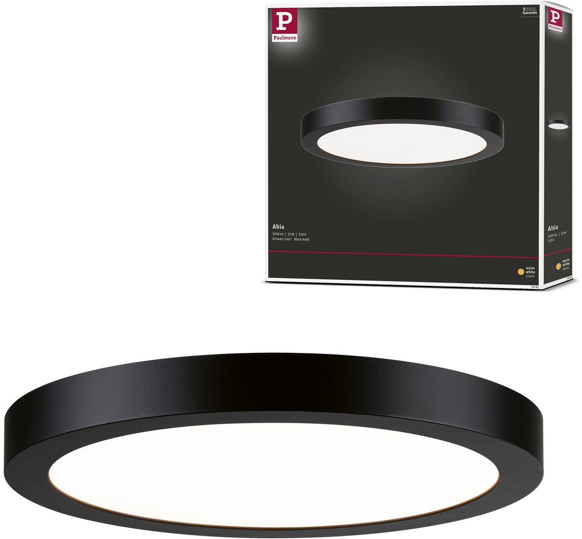 Panel LED redondo Abia (24 W, Negro, Blanco cálido)