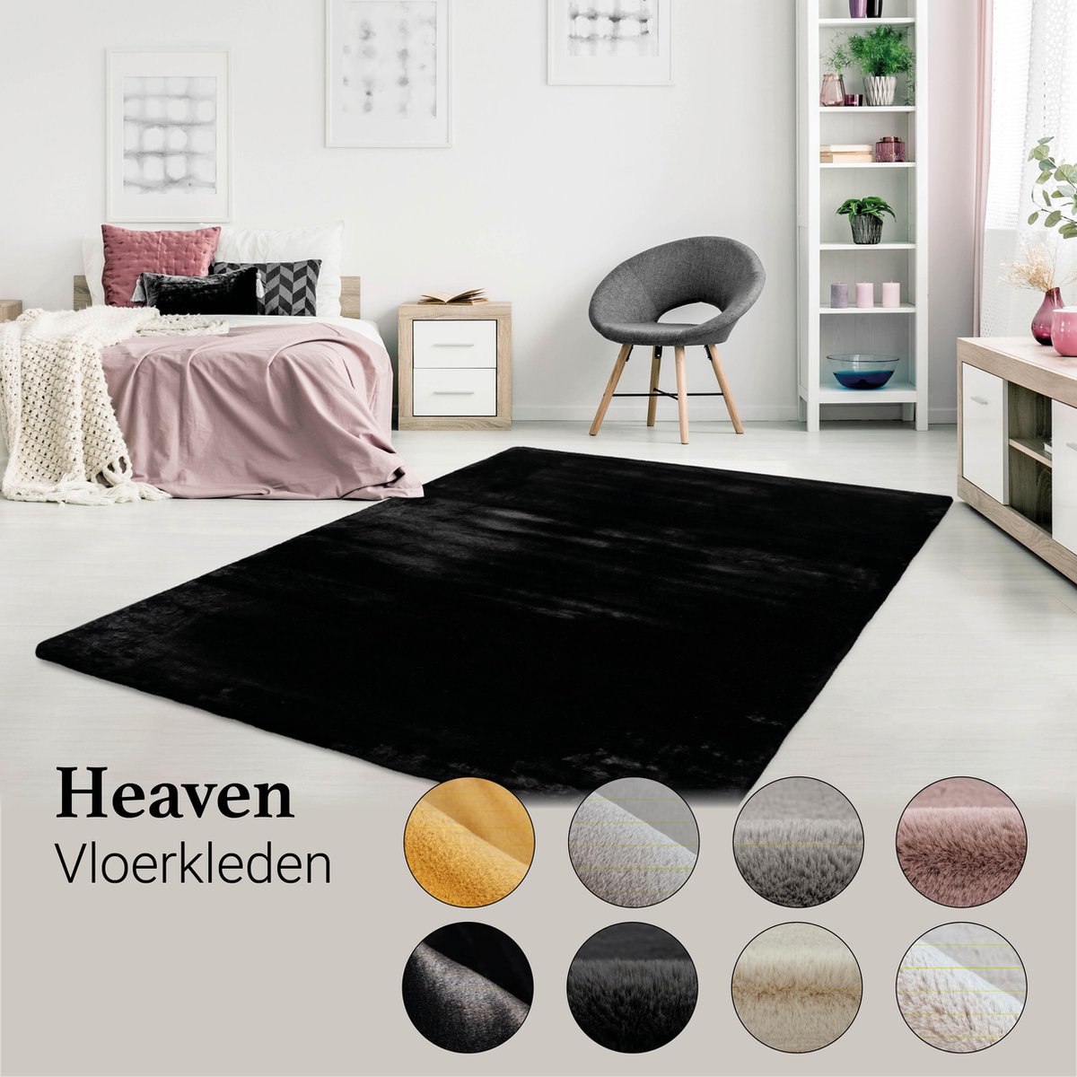 Alfombra de pelo Happy Rectangular (Negro, 230 x 160 cm, 100 % poliéster (pelo / felpa))