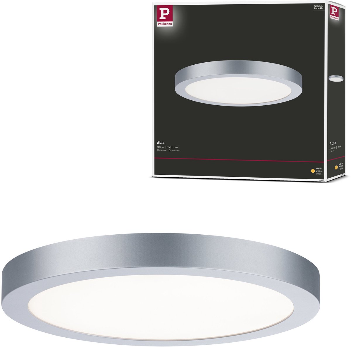 Panel LED redondo Abia (24 W, Cromado mate, Blanco cálido)