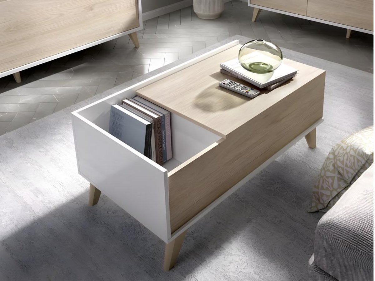 Mesa de centro Ness (L x An x Al: 60 x 99 x 41 cm, Natural/Blanco)