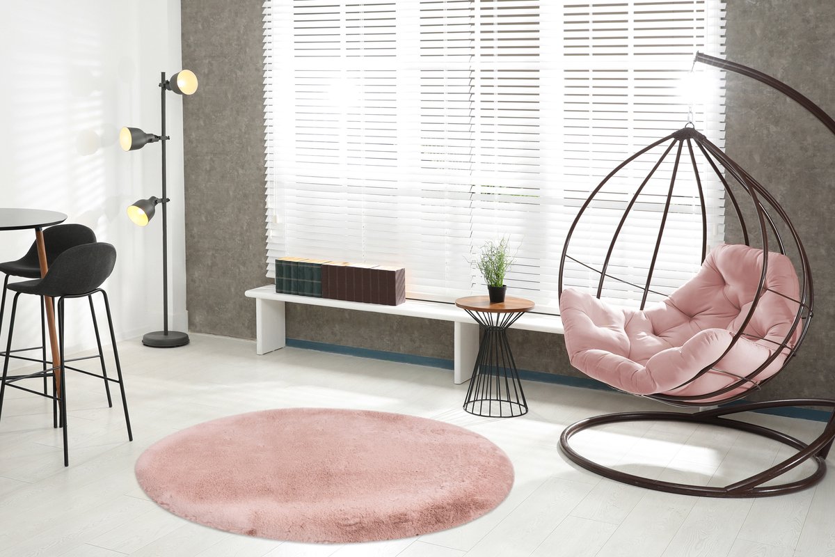 Alfombra de pelo Happy (Rosa, Diámetro: 160 cm, 100% Poliéster)