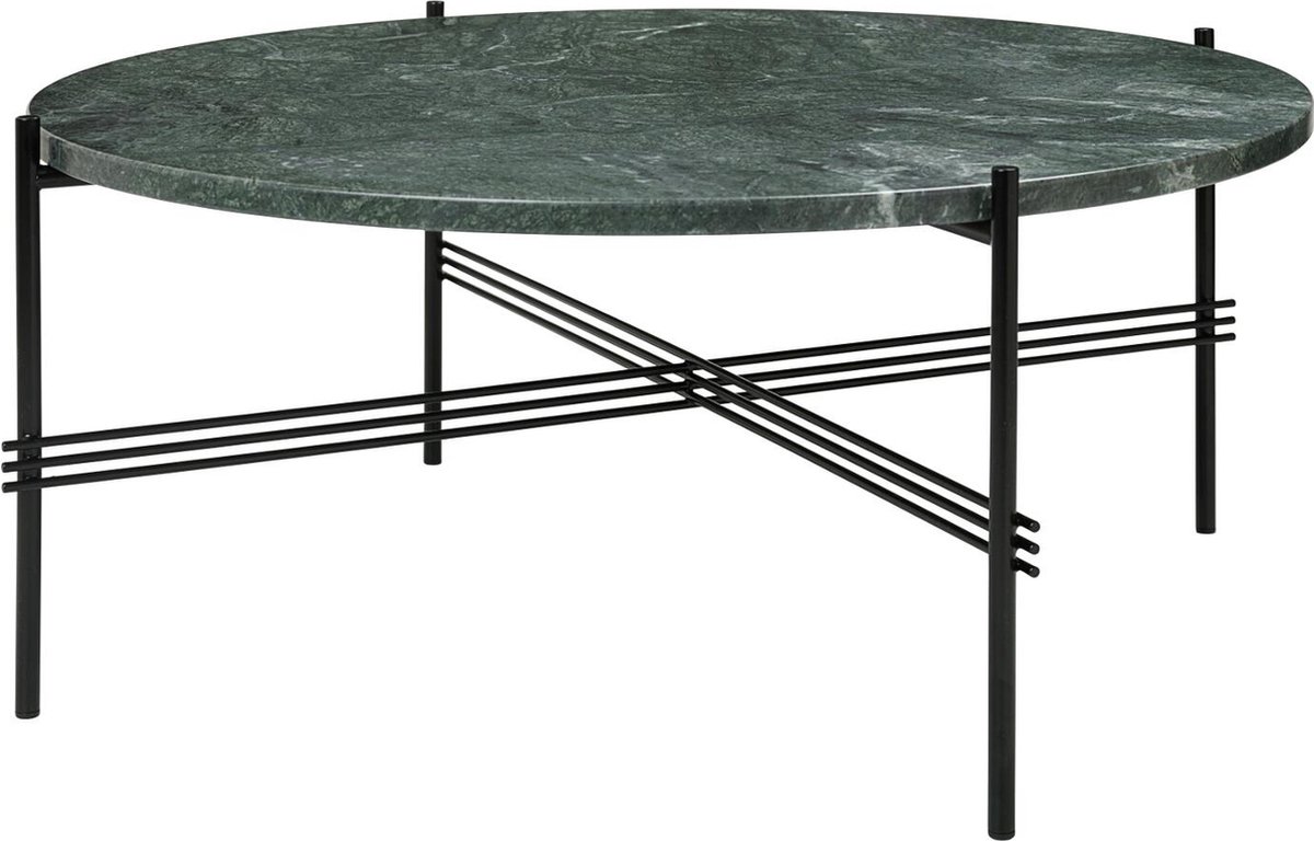 GUBI Mesa de centro TS Round Green guatemala marble, ø80, base negra