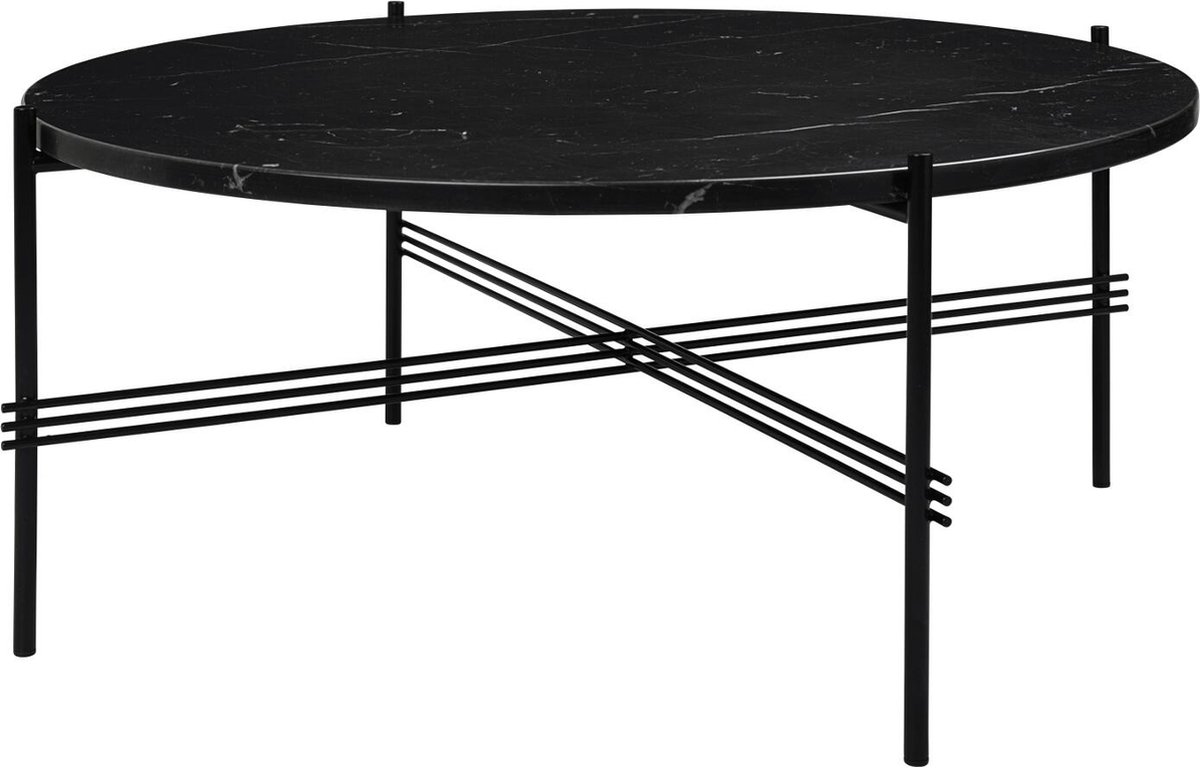 GUBI Mesa de centro TS Round Black marquina marble, ø80, base negra
