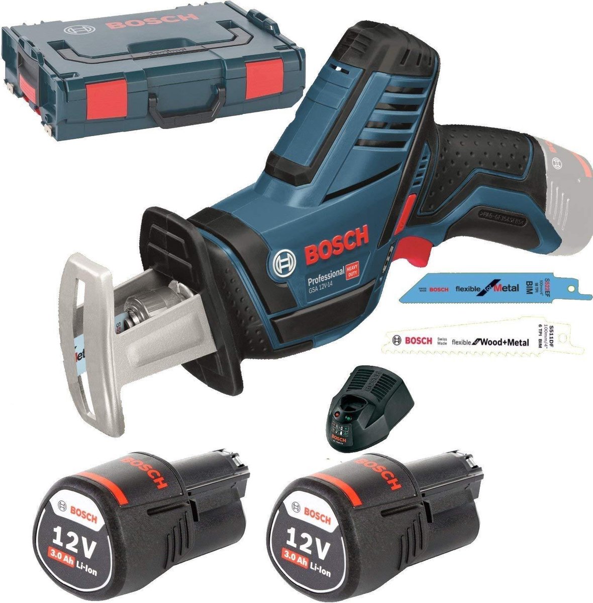 Sierra de sable de batería GSA 12V-14 (12 V, Iones de litio, 2 baterías, 3 Ah)