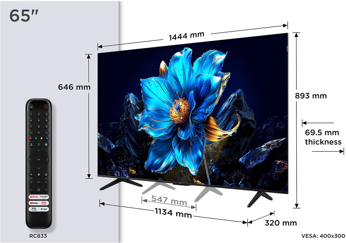 Televisor QLED 65" TCL P7K 65P7K | 4K | Ultra HD | Smart TV | Metálico