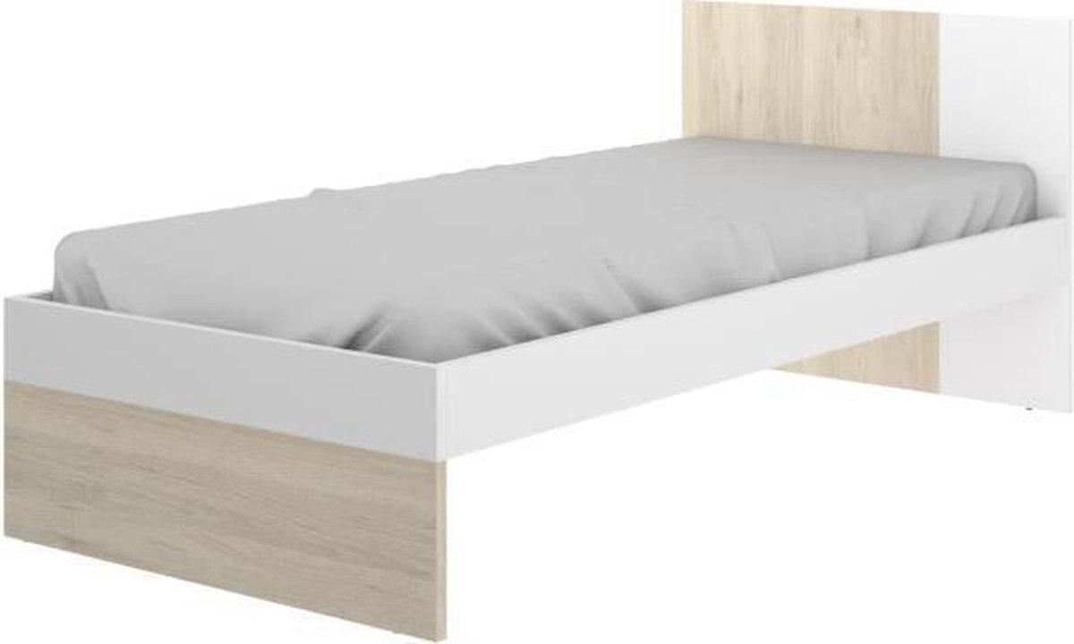 Cama Dina (L x An x Al: 196 x 97 x 79 cm, Natural/Blanco, Sin cajones)