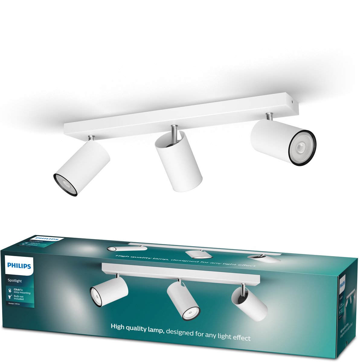 Regleta Kosipo (16,5 W, L x An x Al: 7 x 44,3 x 9,2 cm, Blanco, Blanco, GU10, 3 ud.)