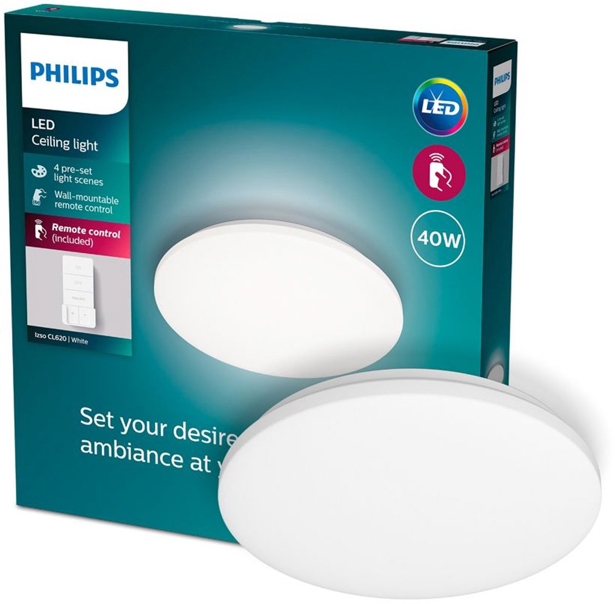 Plafón LED redondo Izso (40 W, Ø x Al: 47 x 7 cm, Blanco, Blanco cálido)
