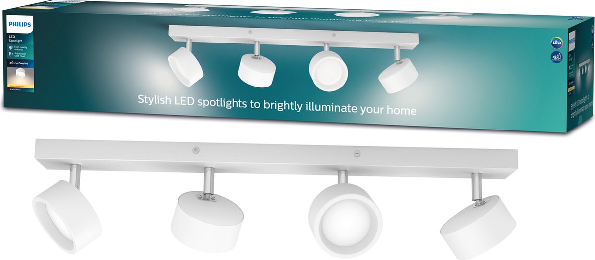 Regleta LED Bracia (22 W, L x An x Al: 60 x 8 x 12,5 cm, Blanco, Blanco cálido, 4 ud.)