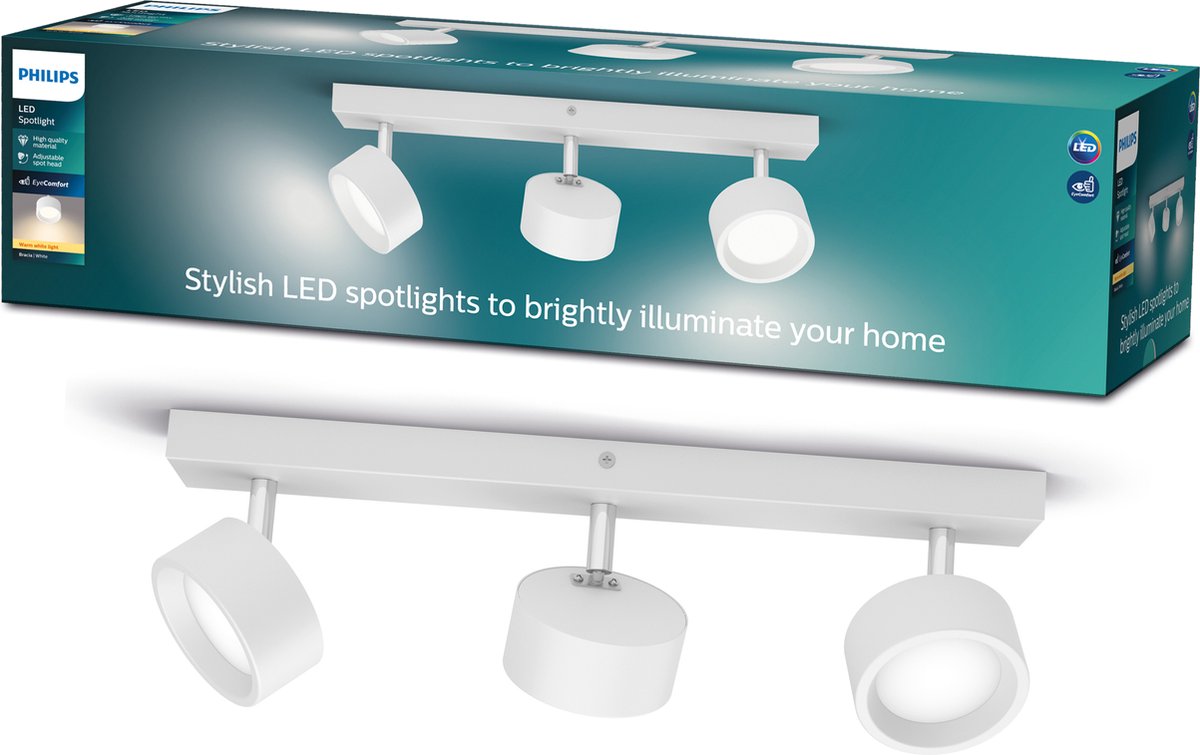 Regleta LED Bracia (16,5 W, L x An x Al: 43 x 8 x 12,5 cm, Blanco, Blanco cálido, 3 ud.)