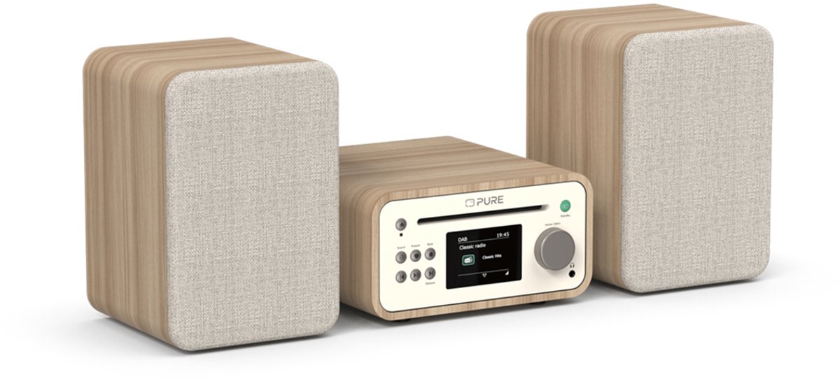 Cadena Pure Classic Stereo Mini | Blanco/madera | Reproductor CD | Radio DAB+ y FM | Bluetooth | USB