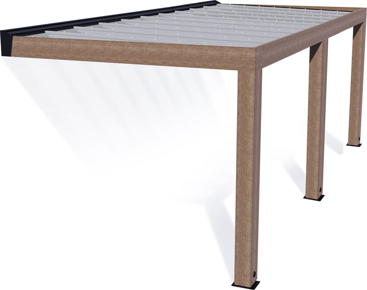 Marquesina adosada Helsinki (An x Pr: 665 x 300 cm, Cedro, Policarbonato, Translúcido)