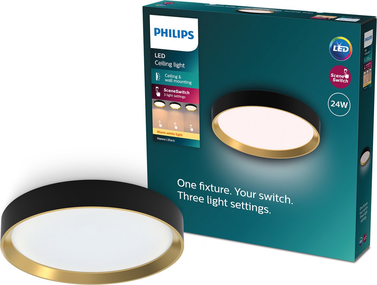 Plafón LED redondo Hanno SceneSwitch (24 W, Ø x Al: 38,4 x 7 cm, Negro/Oro, Blanco cálido)