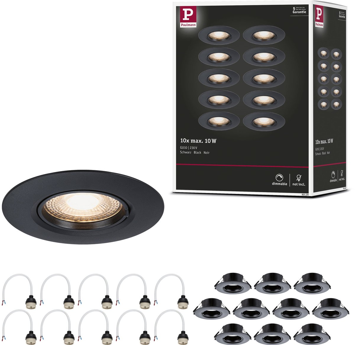 Foco empotrable (9 cm, Negro, 10 ud., Fijo)