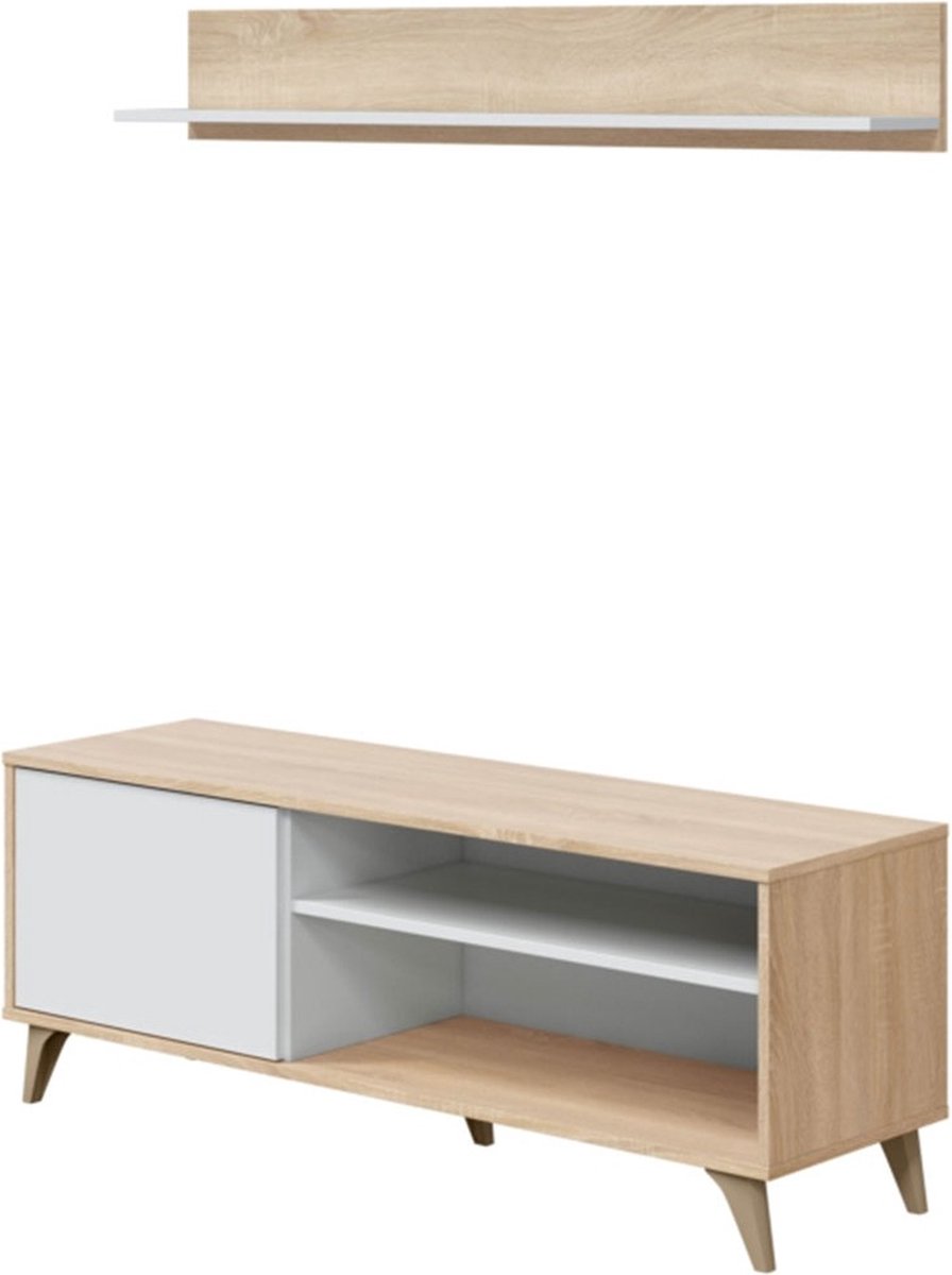 Mueble para TV con estante Kikua Plus (Roble Canadian/Blanco Artik, 2 pzs.)