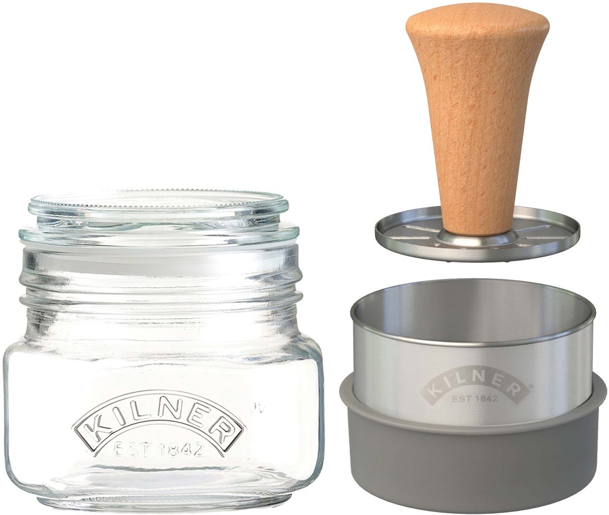 Kilner Set de bocaux de conservation Mash & Store Kilner Transparent-acier inoxydable-bois, 0,5 L