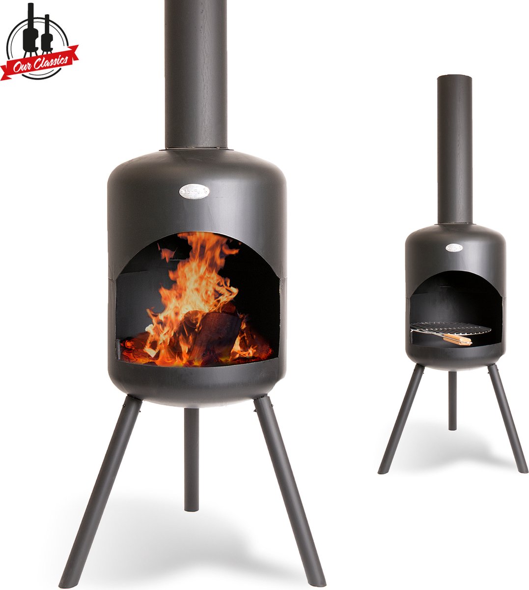 Chimenea de exterior Bonselo (Ø x Al: 39 x 147 cm, Acero, Negro)