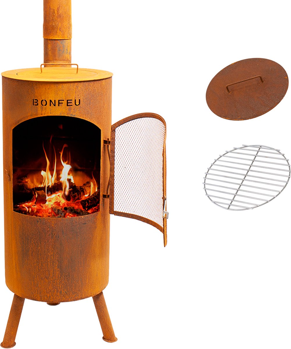 Chimenea de exterior Bontino L (Ø x Al: 35 x 164 cm, Acero Corten, Marrón óxido)