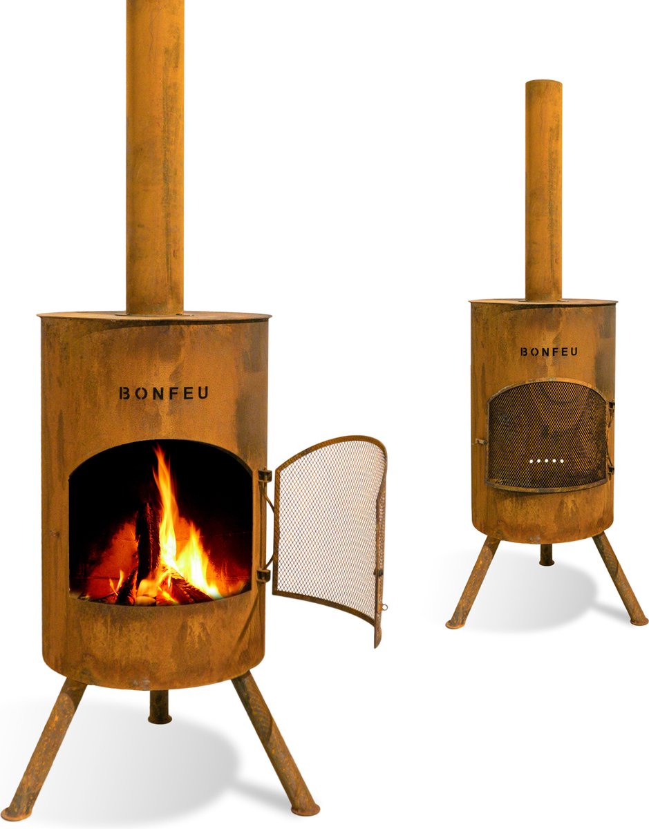 Chimenea de exterior Bonton (Ø x Al: 40 x 145 cm, Acero Corten, Marrón óxido)