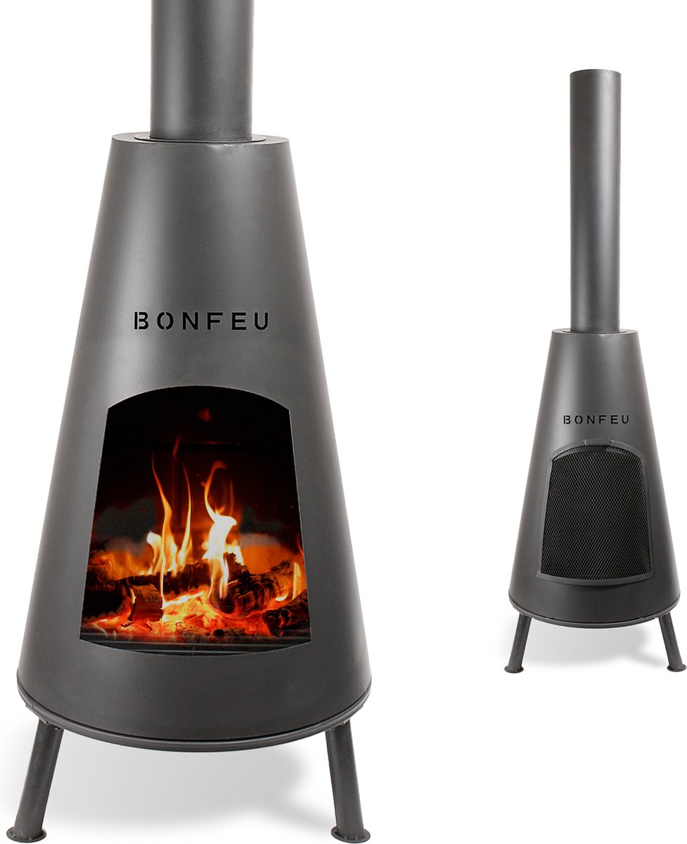 Chimenea de exterior Bonpyra (Ø x Al: 50 x 166 cm, Acero, Negro)