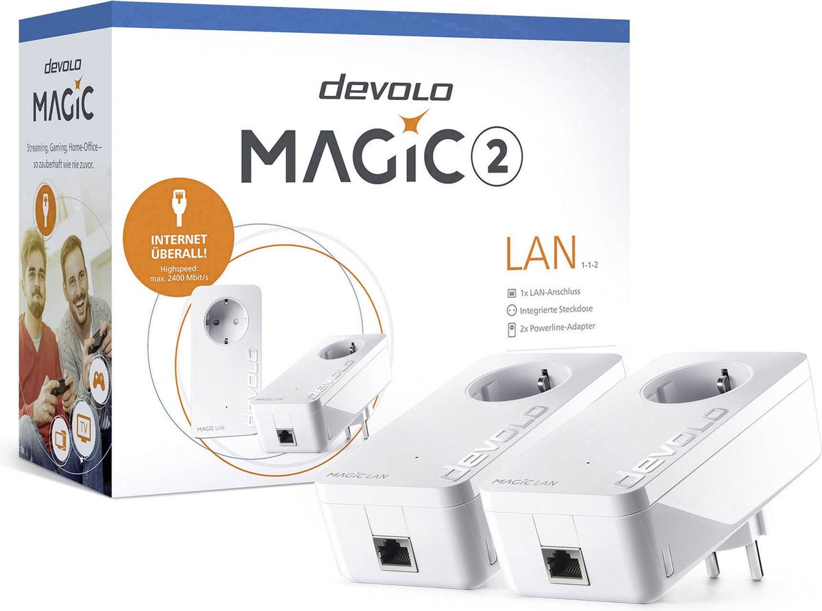 devolo Magic 2 LAN Powerline Starter Kit Powerline bis zu 2.400 Mbit/s, 1x Gigabit LAN (pro Einheit)