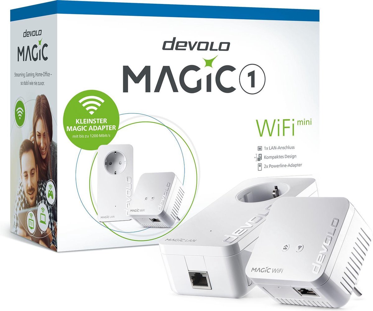 devolo Magic 1 WiFi mini Powerline Starter Kit Powerline bis zu 1.200 Mbit/s, WiFi 4 bis zu 300 Mbit/s, 1x LAN (pro Einheit)